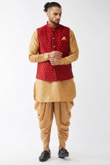 Buy Men's Blended Silk Woven Kurta Set in Rose Gold