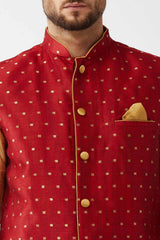 Buy Men's Blended Silk Woven Kurta Set in Rose Gold - Side