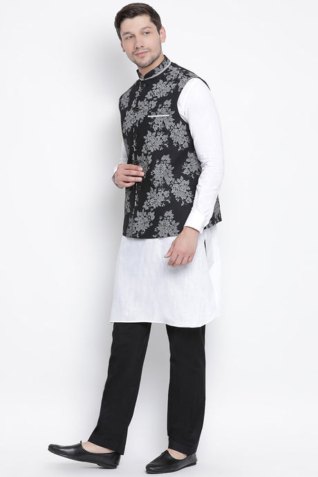 Men's Blended Cotton Kurta Set In White