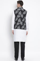 Men's Blended Cotton Kurta Set In White