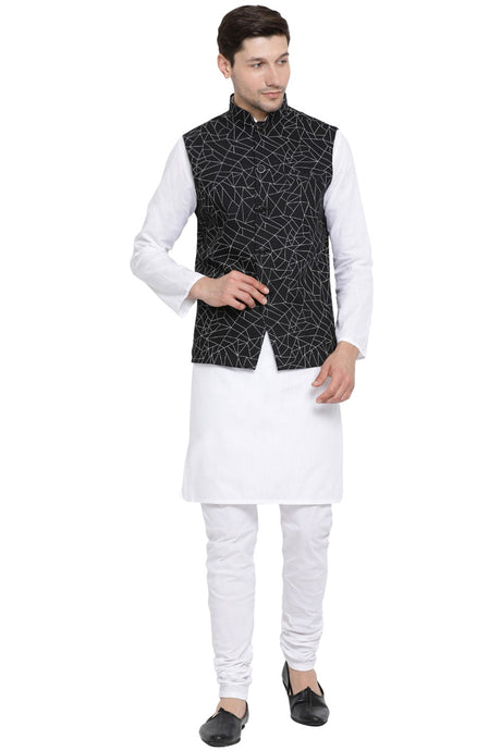 Buy Men's Cotton Blend Abstract Prints Kurta Set in White