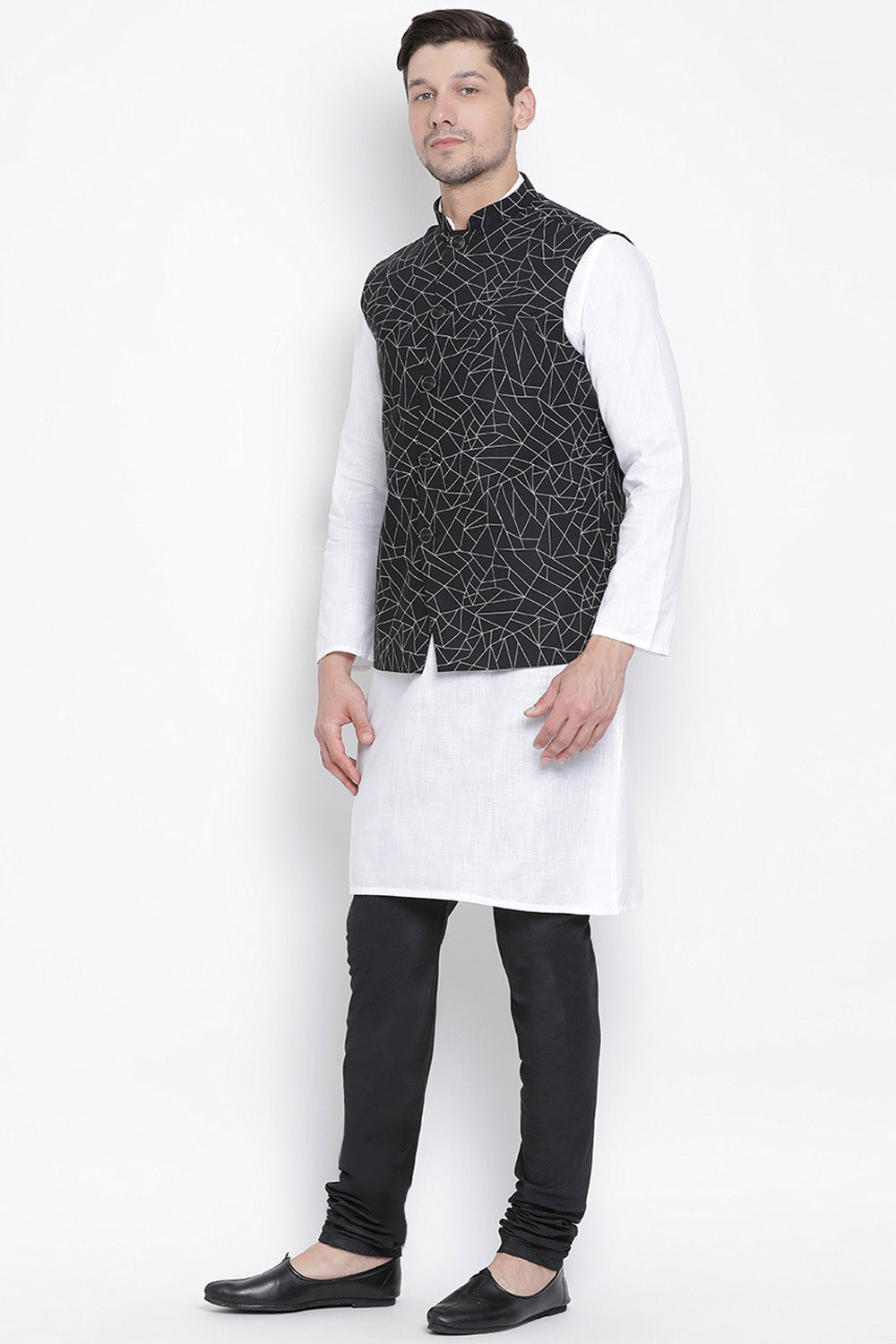 Men's Blended Cotton Kurta Set In White