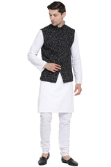 Buy Men's Cotton Blend Abstract Prints Kurta Set in White