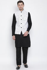 Men's Cotton Jacket Kurta Pyjama Set in Black