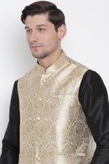 Men's Art Silk Ethnic Jacket in Gold - Side