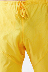 Buy Men's Blended Silk Woven Kurta Set in Yellow - Online