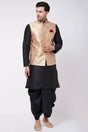 Buy Men's Blended Silk Woven Kurta Set in Black