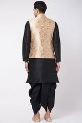 Buy Men's Blended Silk Woven Kurta Set in Black - Back