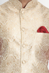 Men's Cotton Art Silk Kurta Set in Maroon