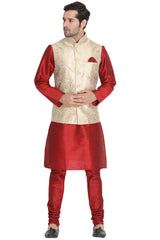 Men's Cotton Art Silk Kurta Set in Maroon