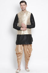 Men's Cotton Art Silk Kurta Set In Black