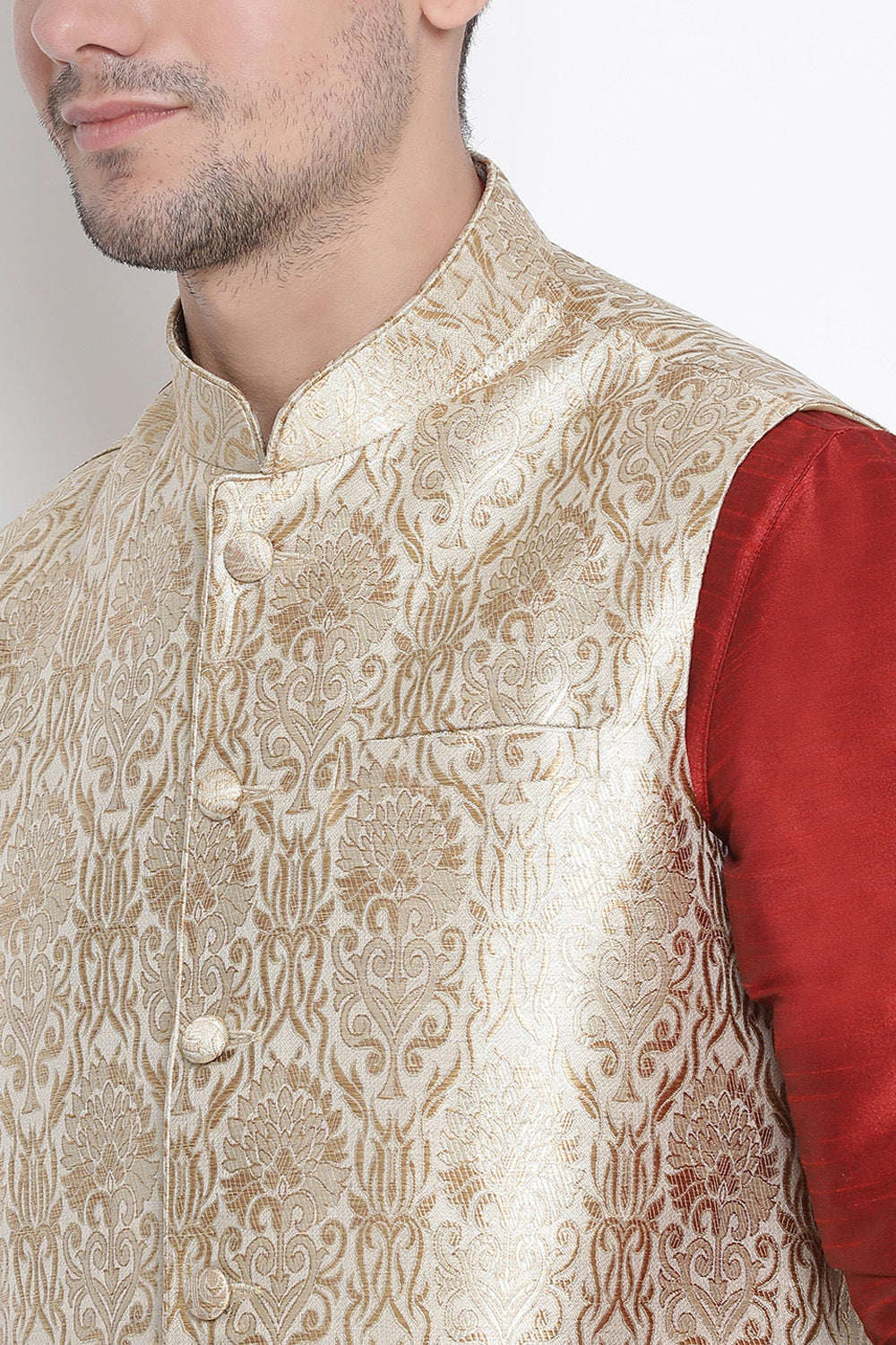 Men's Cotton Art Silk Kurta Set In Maroon