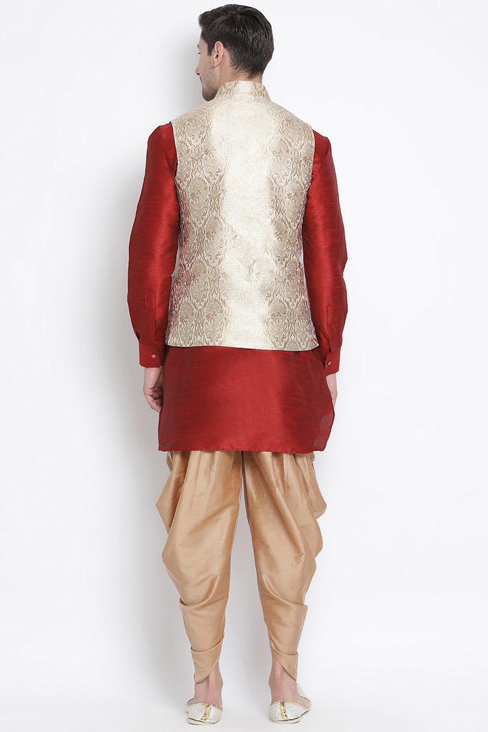 Men's Cotton Art Silk Kurta Set In Maroon