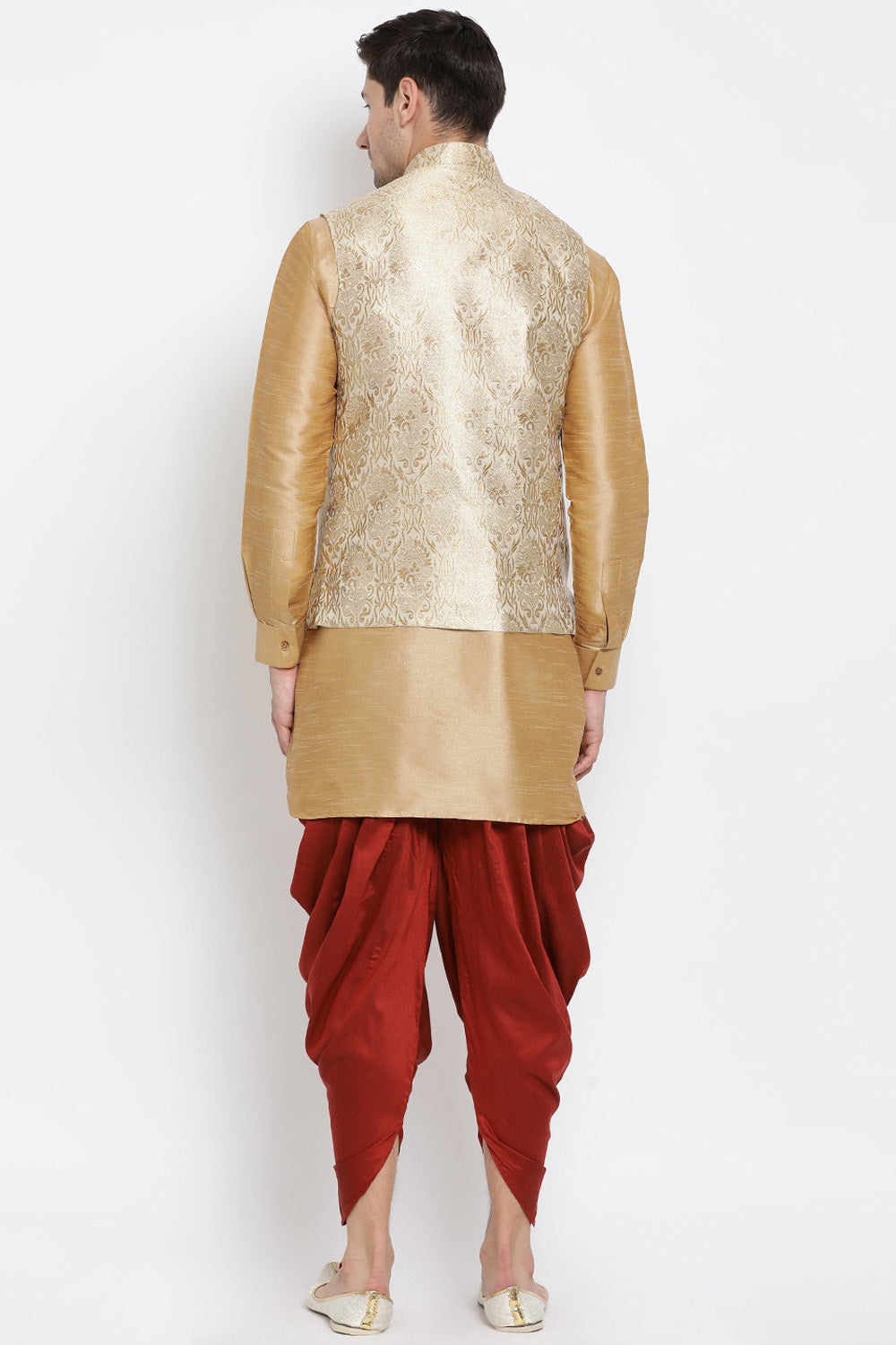 Men's Cotton Art Silk Kurta Set In Gold