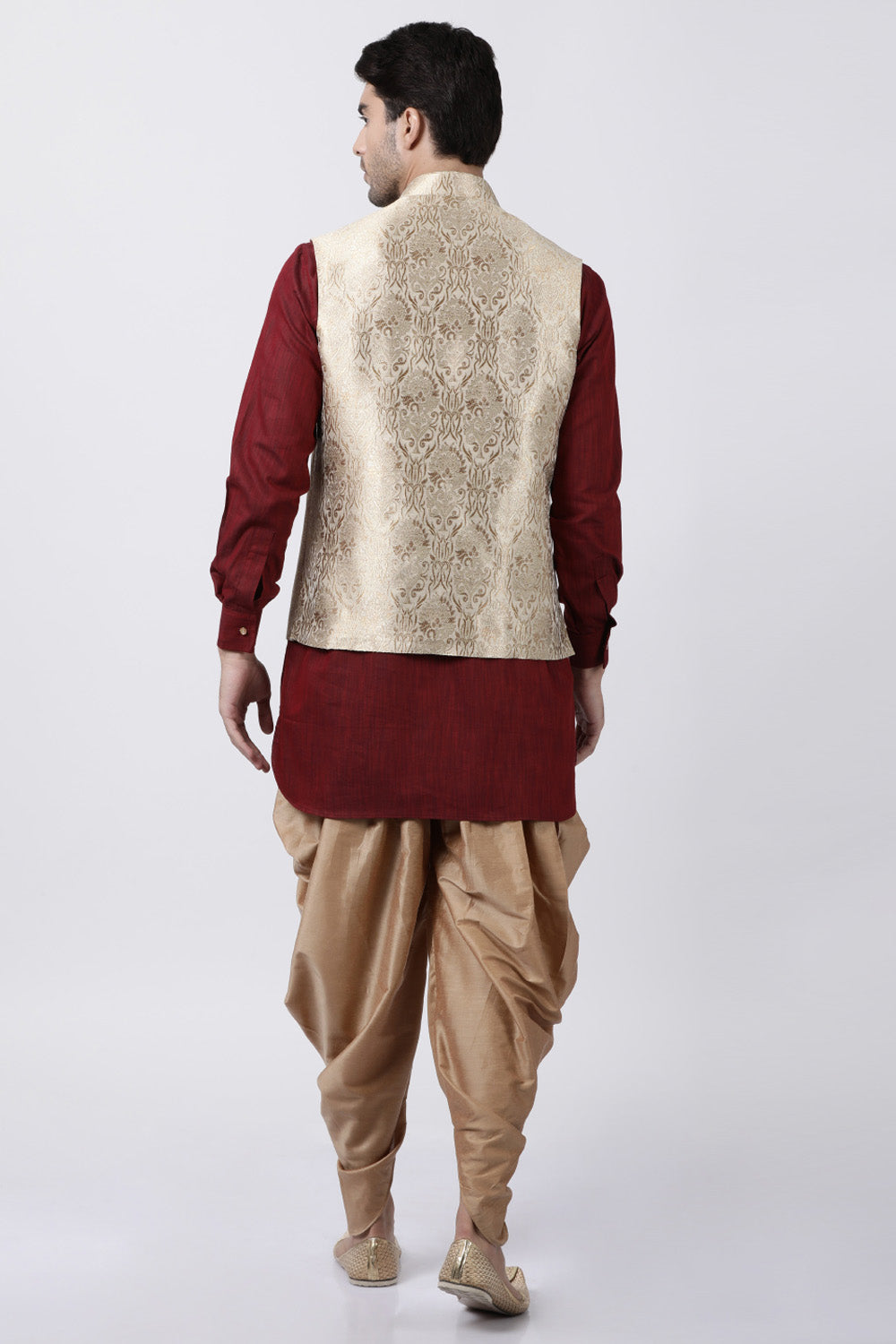 Men's Cotton Art Silk Kurta Set In Maroon