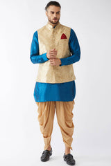 Buy Men's Blended Silk Woven Kurta Set in Turquoise