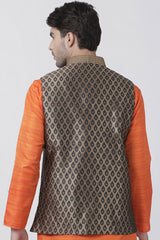 Men's Cotton Art Silk Ethnic Jacket In Black