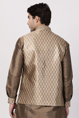 Men's Cotton Art Silk Ethnic Jacket In Gold