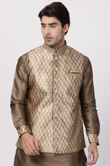 Men's Cotton Art Silk Ethnic Jacket In Gold