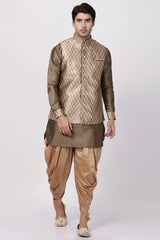 Men's Cotton Art Silk Kurta Set In Gold