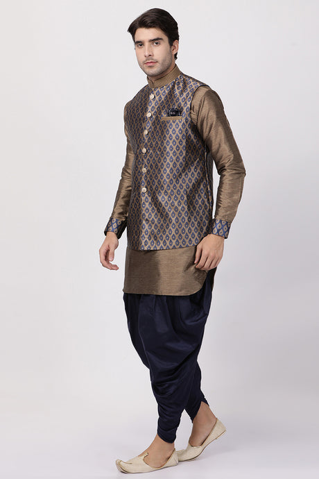 Men's Cotton Art Silk Kurta Set In Dark Blue