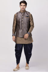 Men's Cotton Art Silk Kurta Set in Dark Blue