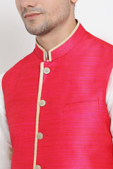 Men's Cotton Art Silk Kurta Set In White