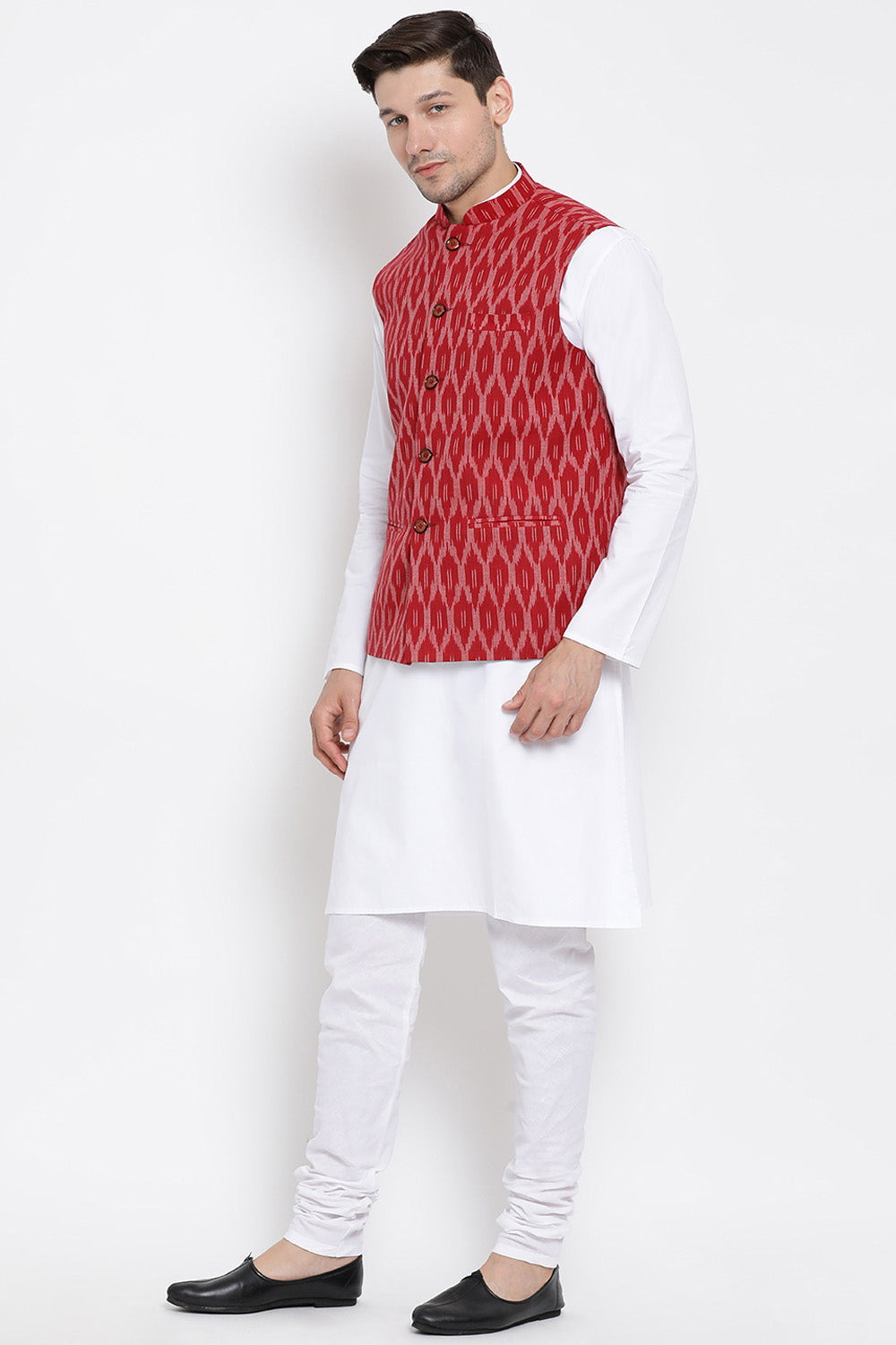 Men's Blended Cotton Kurta Pajama Set In White