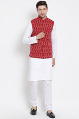 Men's Blended Cotton Kurta Pajama Set In White