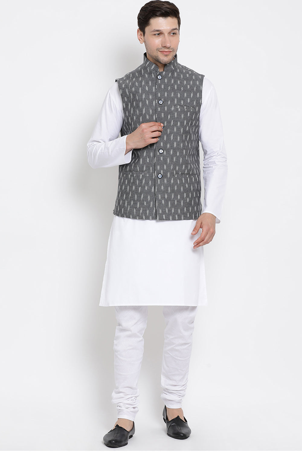 Men's Blended Cotton Kurta Pajama Set In White