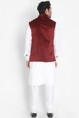 Men's Blended Cotton Kurta Pajama Set In White