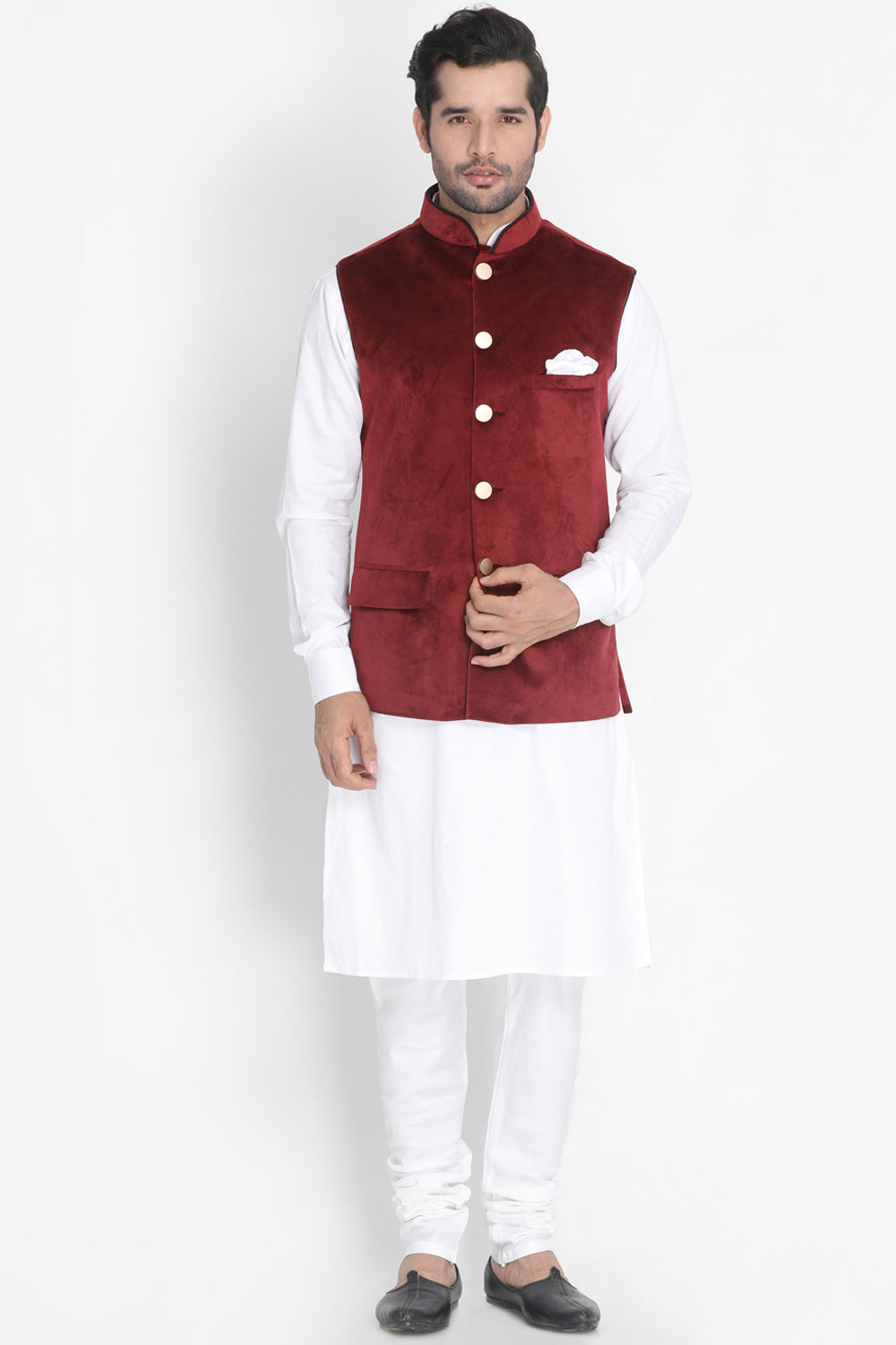 Men's Blended Cotton Kurta Pajama Set In White