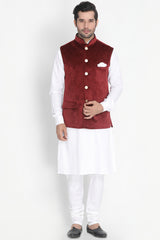 Men's Blended Cotton Kurta Pajama Set In White