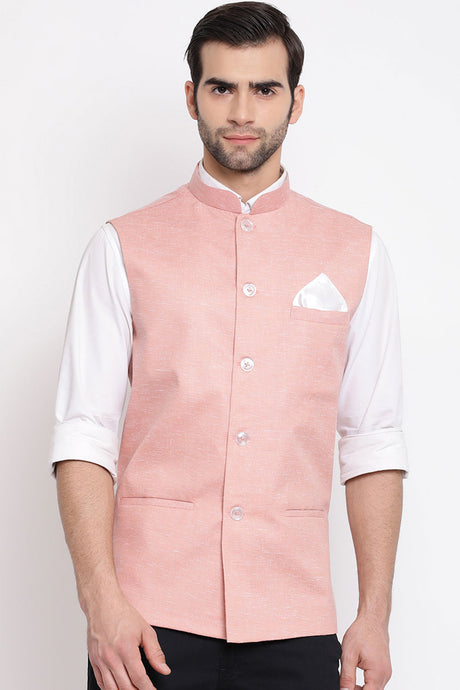 Coffee Blended Cotton Nehru Jacket for Men's