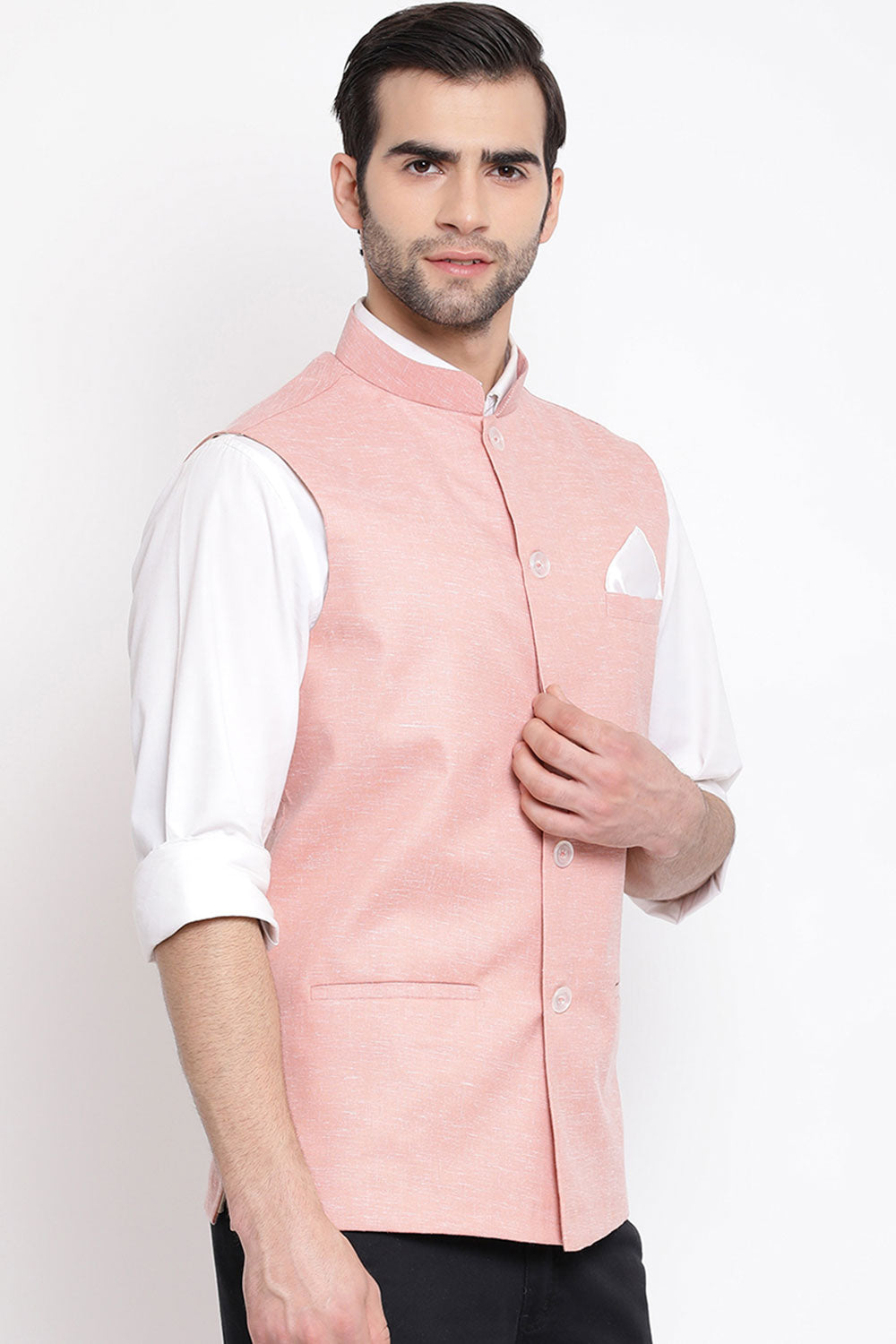 Waist Length Nehru Jacket in Coffee