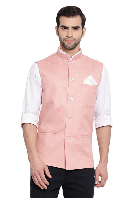 Buy Blended Cotton Solid Nehru Jacket in Coffee