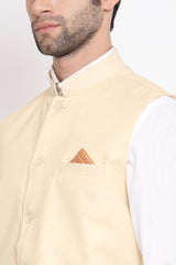 Solid Cream Nehru Jacket for Casual Wear