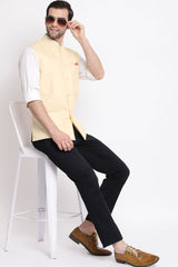 Shop Blended Cotton Cream Nehru Jacket at Karmaplace