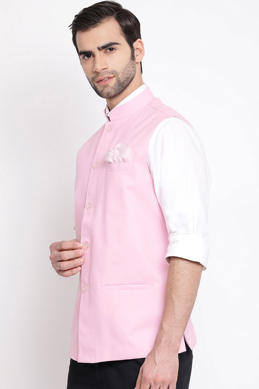 Waist Length Nehru Jacket in Pink