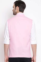 Designer Casual Cotton Pink Nehru Jacket for Men's