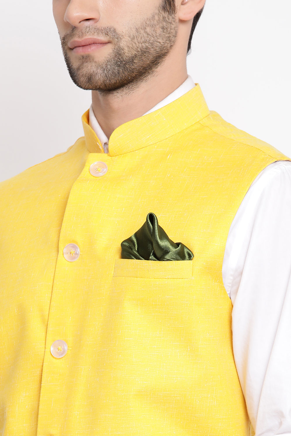 Solid Yellow Nehru Jacket for Casual Wear