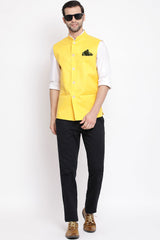 Shop Blended Cotton Yellow Nehru Jacket at Karmaplace