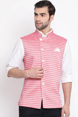 Red Blended Cotton Nehru Jacket for Men's