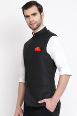 Waist Length Nehru Jacket in Black