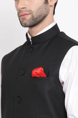 Solid Black Nehru Jacket for Casual Wear