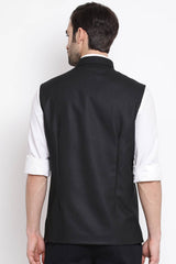 Designer Cotton Silk Black Nehru Jacket Online