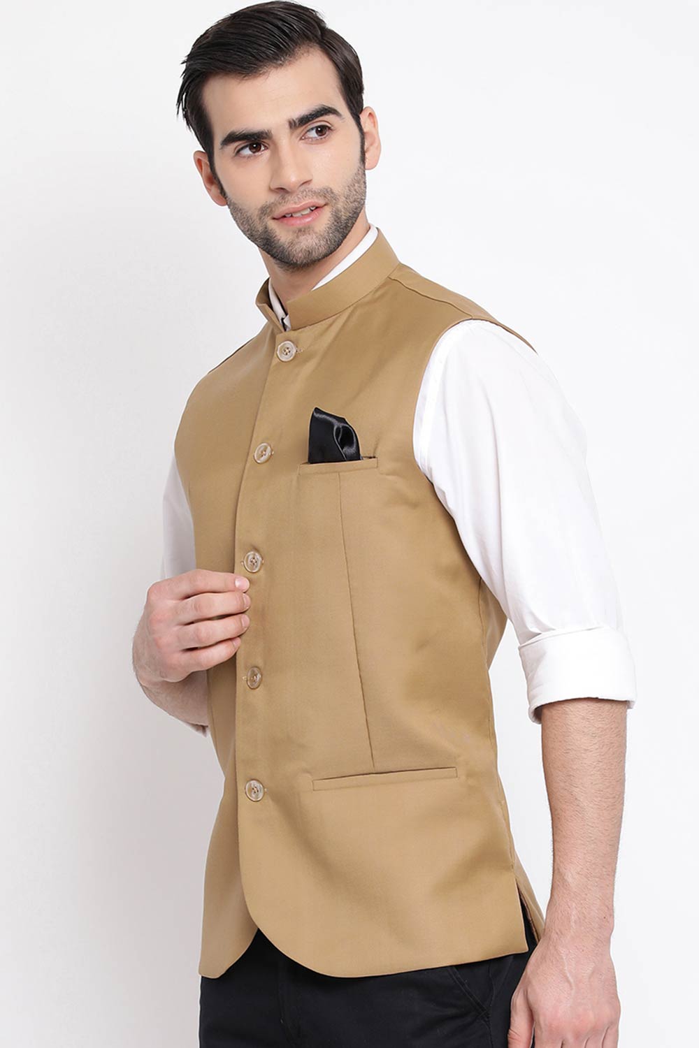 Waist Length Nehru Jacket in Beige