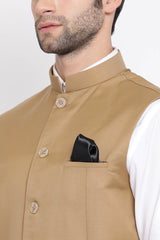 Solid Beige Nehru Jacket for Casual Wear