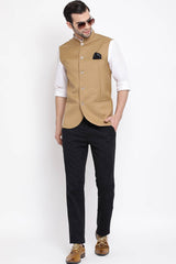 Shop Cotton Silk Beige Nehru Jacket at Karmaplace