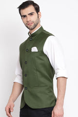 Waist Length Nehru Jacket in Green